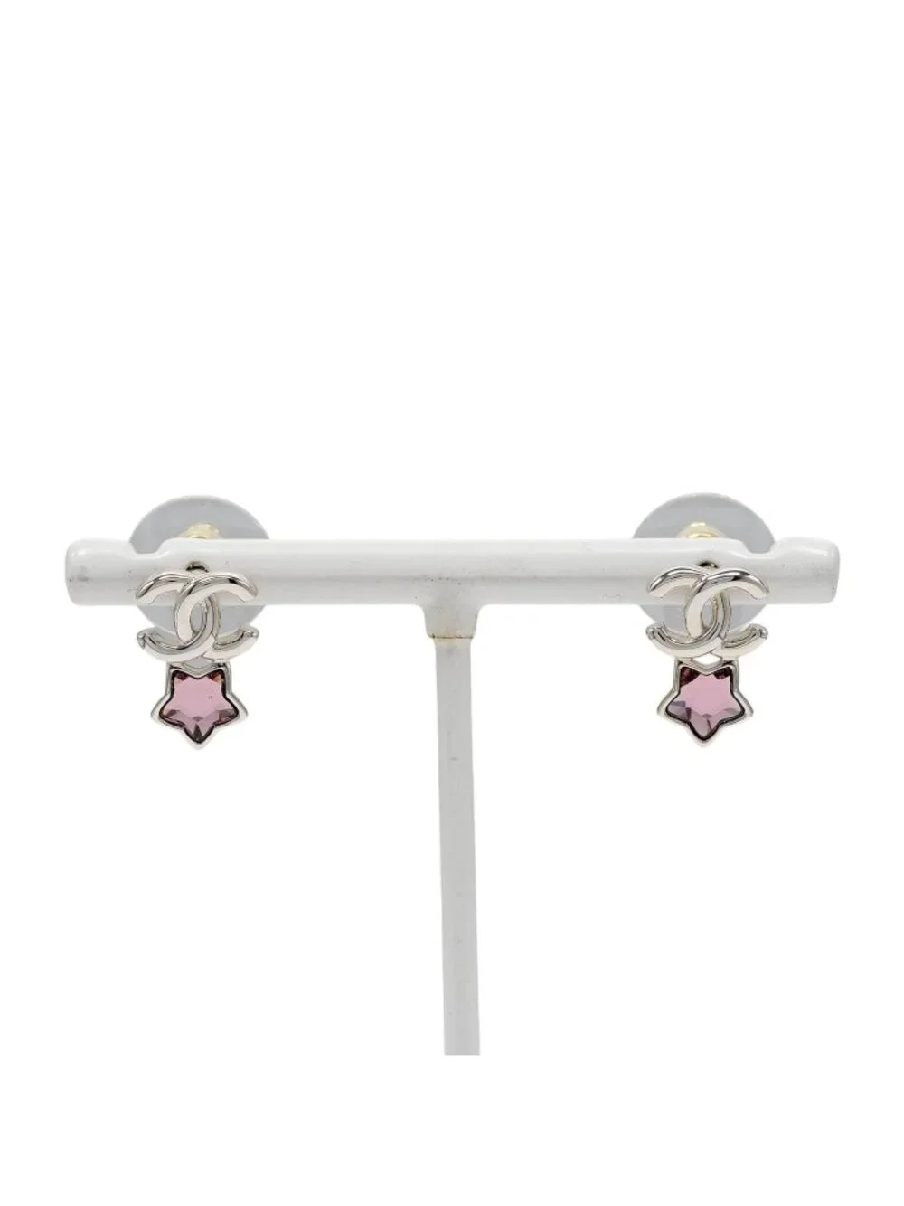 Chanel CC Logo Gold Plated Light Stone Earrings